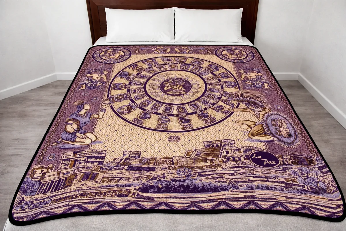 Colcha Polar Azteca Calendario Maya - Imagen 4